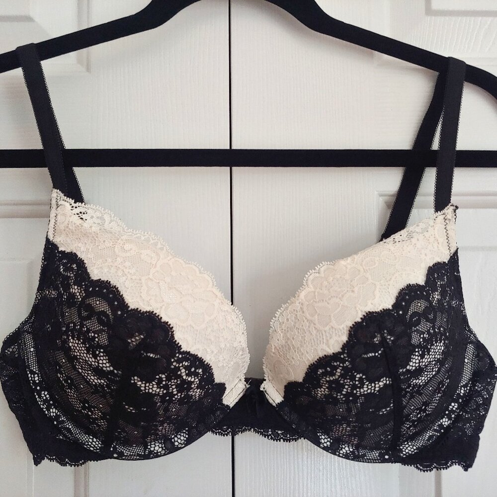 Victoria's Secret Dream Angels Lace Black and White Demi Bra Plunge Size 36C - Picture 3 of 8